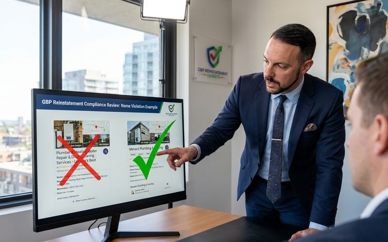 Business name violation example with keywords crossed out