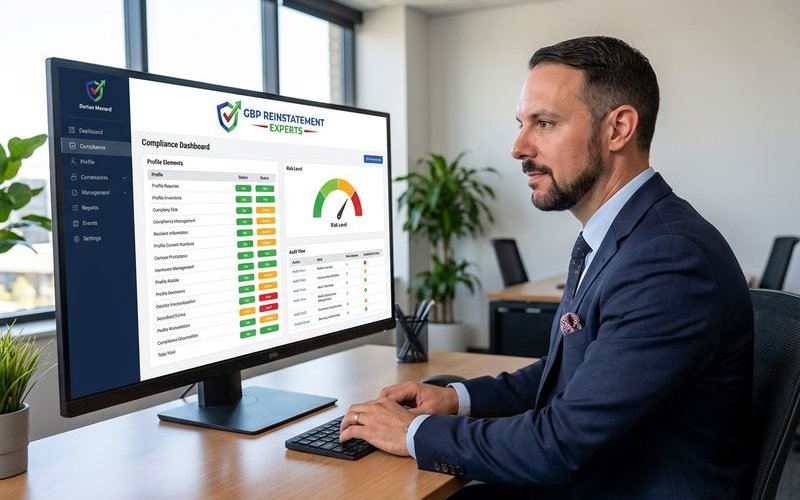 Compliance audit checklist showing various profile elements being reviewed